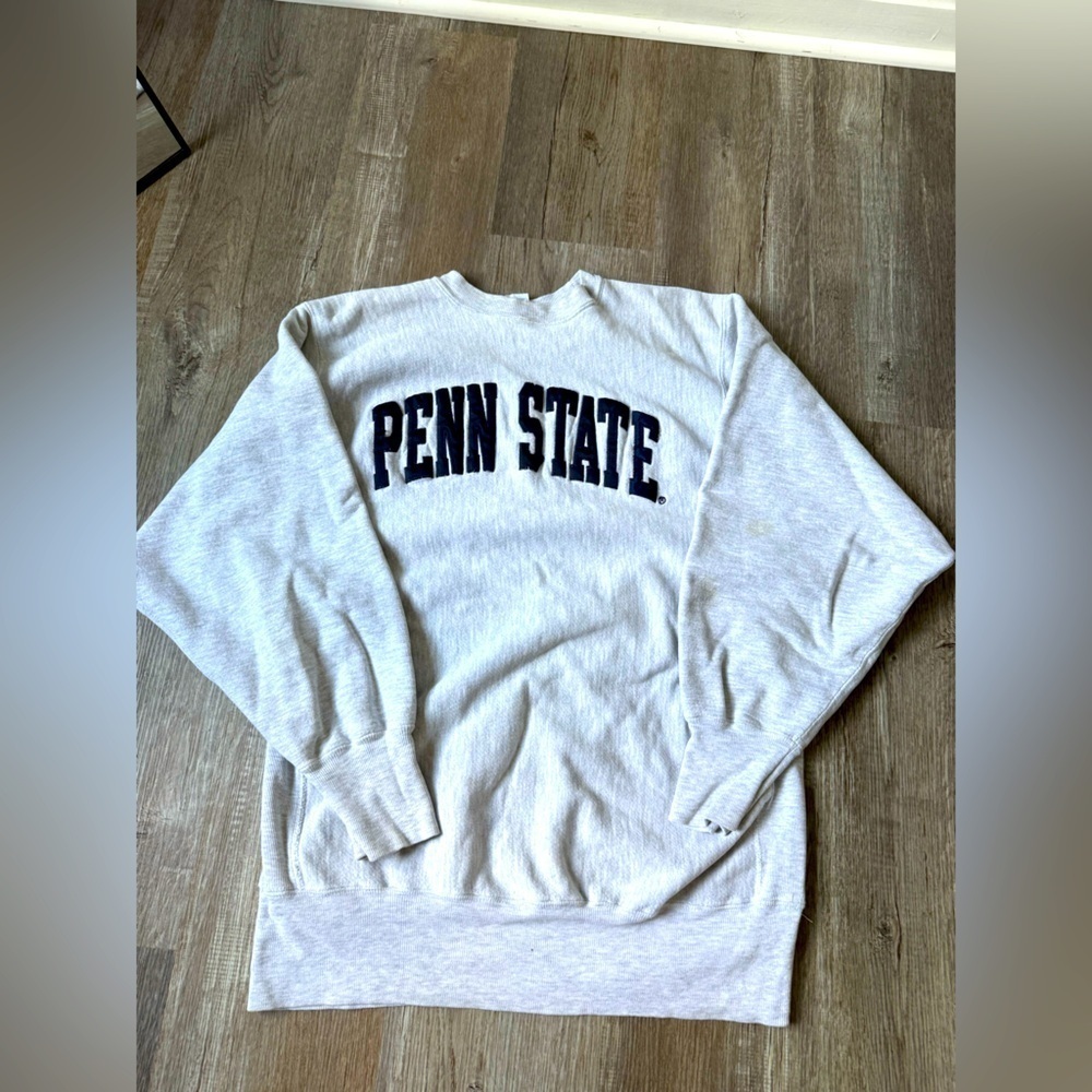 VTG Reverse Weave PENN STATE Sweatshirt Crewneck Embroidered Gray Blue Size S M